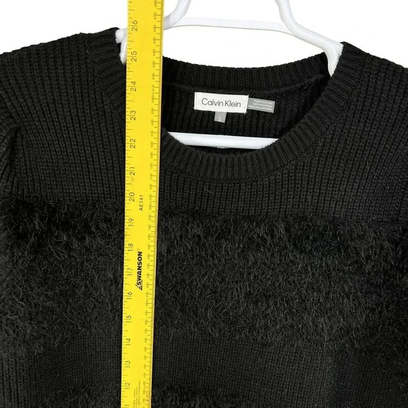 Calvin Klein Womens L Black Fuzzy Textured Knit Sweater Soft Faux Fur Crew Neck - Picture 10 of 16